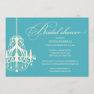 AQUA & CREAM CHANDELIER   BRIDAL SHOWER INVITE