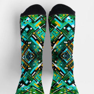 Aqua Cubistic Style Socks