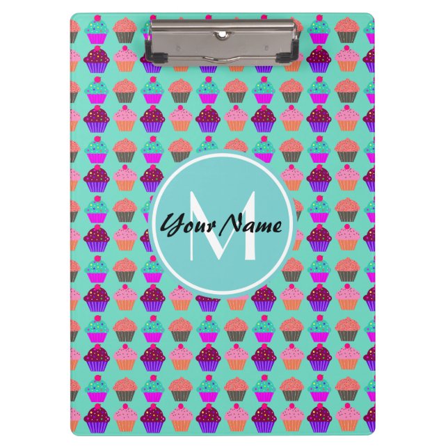 Aqua Cupcake Personalized Monogram Clipboard (Front)