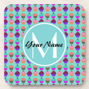 Aqua Cupcake Personalized Monogram Coaster