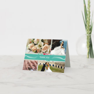 Aqua Custom 4 Photo Wedding Thank You Cards