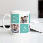 Aqua | Custom Daddy 5 Photo Collage Coffee Mug<br><div class="desc">Create a sweet keepsake for a beloved dad this Father's Day with this simple design that features five of your favourite Instagram photos, arranged in a collage layout with alternating squares of beachy turquoise aqua, spelling out "Daddy." Personalize with favourite photos of his children for a treasured gift for dad....</div>