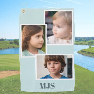 Aqua Custom Photo Collage Monogram Personalized Golf Towel