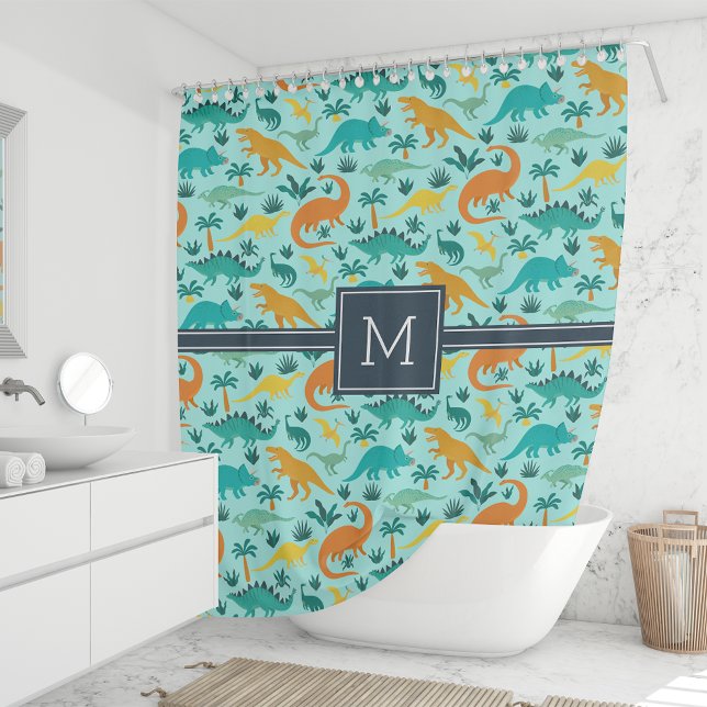 Aqua | Cute Colorful Dinosaur Pattern Kid Monogram (Creator Uploaded)