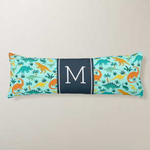 Aqua   Cute Colourful Dinosaur Pattern Kid Monogra Body Pillow