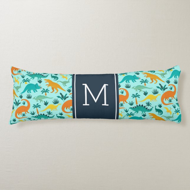 Aqua | Cute Colourful Dinosaur Pattern Kid Monogra Body Pillow (Front)
