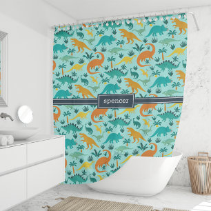 Aqua Cute Colourful Dinosaur Pattern Kids Name