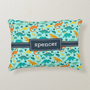 Aqua   Cute Colourful Dinosaur Pattern Kids Name Accent Pillow