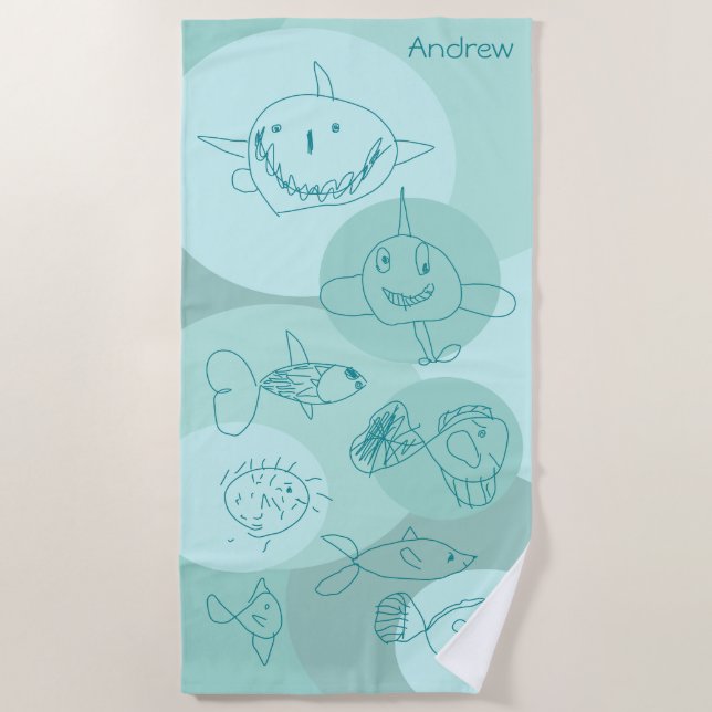 Aqua Cute Fish  Beach Towel (Front)