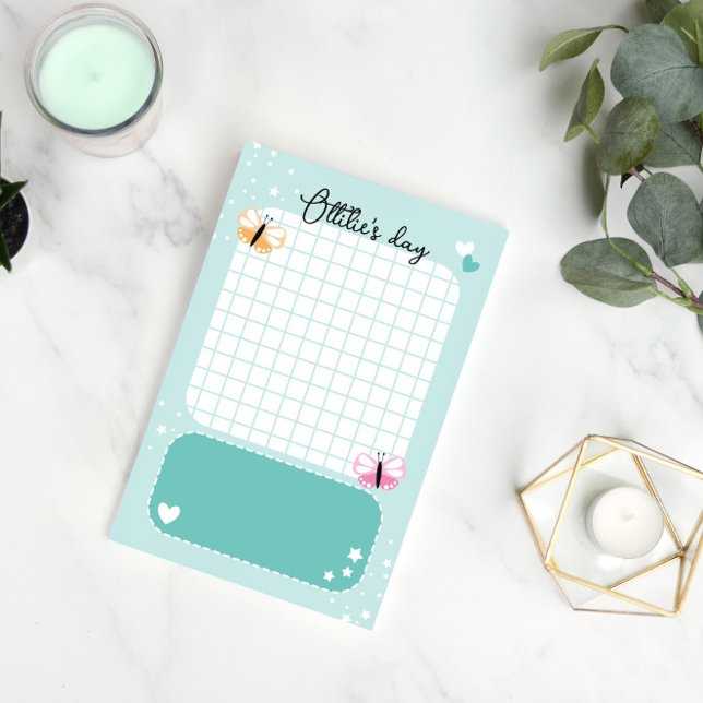 Aqua Cute Hearts Stars Butterflies Add Name Post-it Notes (Creator Uploaded)