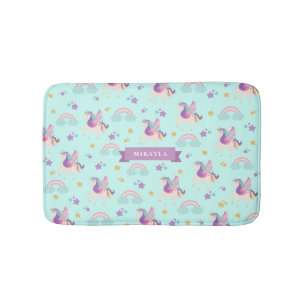 Aqua   Cute Rainbow Unicorn Kids Bath Mat