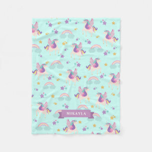 Aqua   Cute Rainbow Unicorn Pattern Fleece Blanket