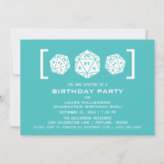 Aqua D20 Dice Gamer Birthday Party Invite