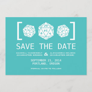 Aqua D20 Dice Gamer Save the Date Invite