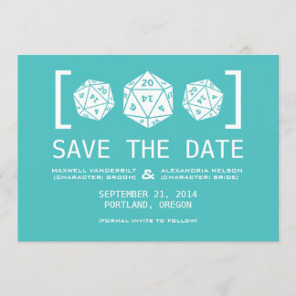 Aqua D20 Dice Gamer Save the Date Invite