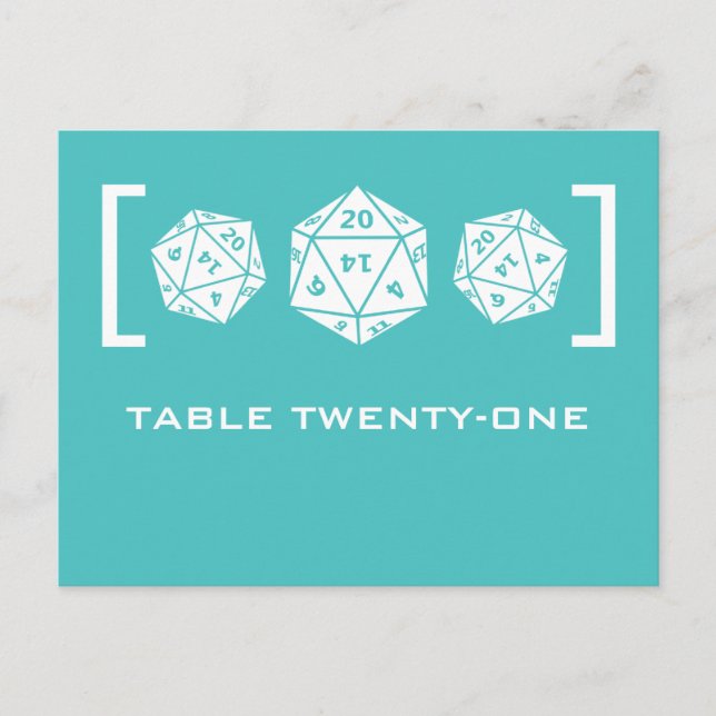 Aqua D20 Dice Gamer Table Number Postcard (Front)