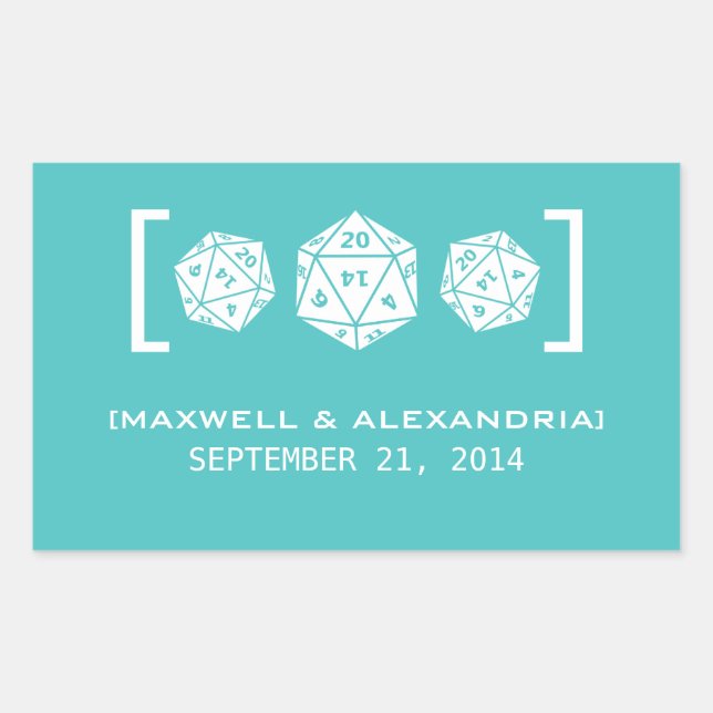 Aqua D20 Dice Gamer Wedding Stickers (Front)