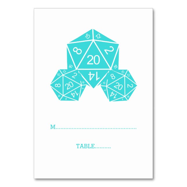 Aqua D20 Dice Place Card (Front)