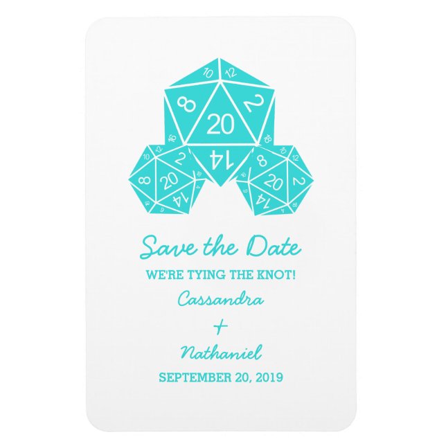 Aqua D20 Dice Save the Date Magnet (Vertical)