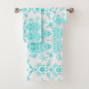 Aqua Damask Bath Towel Set