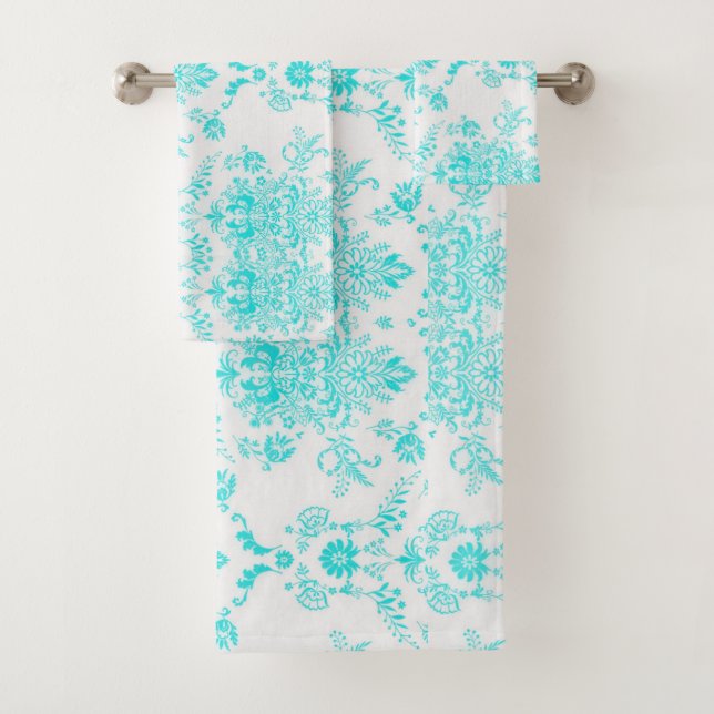 Aqua Damask Bath Towel Set (Insitu)