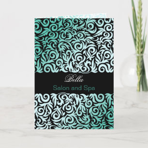 aqua damask Business Thank You Cards