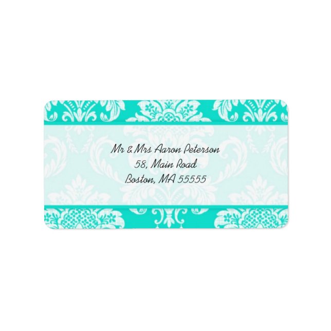 Aqua Damask Customizable Address Labels (Front)