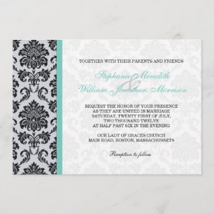 Aqua Damask Monogramme Faire-part de mariage