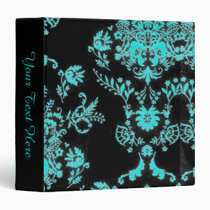 Aqua Damask on Black Chic Design Personal Binder