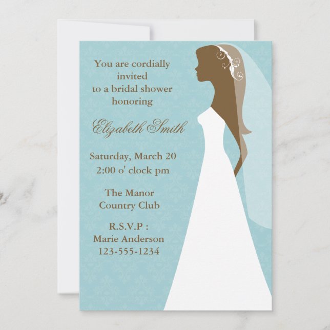 Aqua Damask Pattern Bridal Shower Invitation