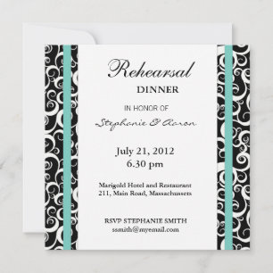 Aqua Damask Swirl Rehearsal Dinner Invitation