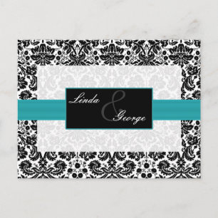 aqua damask Wedding rsvp card