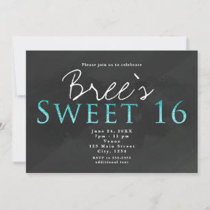 Aqua & Dark Grey SWEET 16 Chic Birthday Party Invitation