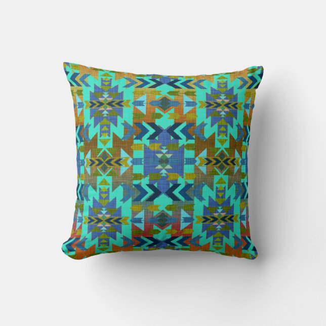 Aqua Daze Southwestern Style Throw Pillow (Front)
