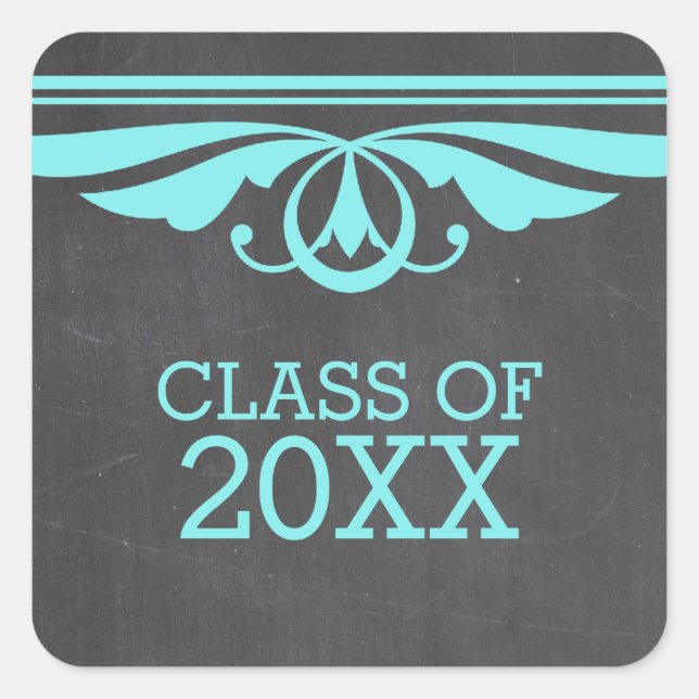 Aqua Deco Chalkboard Graduation Stickers (Front)