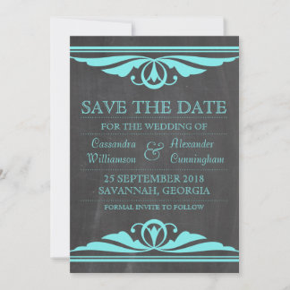 Aqua Deco Chalkboard Save the Date Invite