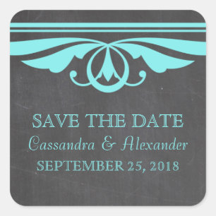 Aqua Deco Chalkboard Save the Date Stickers
