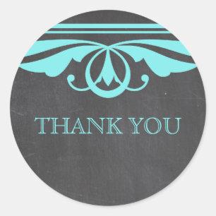 Aqua Deco Chalkboard Thank You Stickers