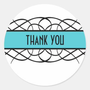 Aqua Deco Flourish Thank You Stickers