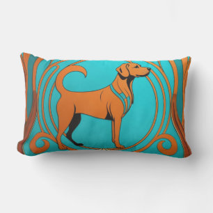 Aqua Deco Orange Dog Lumbar Pillow