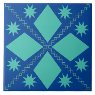 Aqua Diamond Fun Blue Background Tile