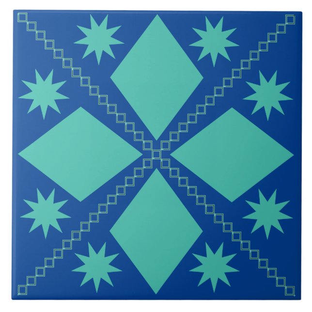 Aqua Diamond Fun | Blue Background | Tile (Front)