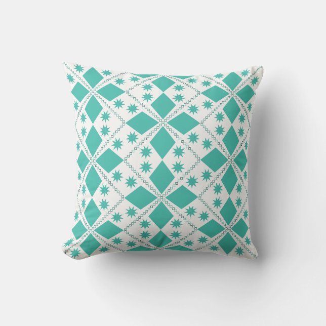 Aqua Diamond Fun | Half Drop Tile | Throw Pillow (Front)