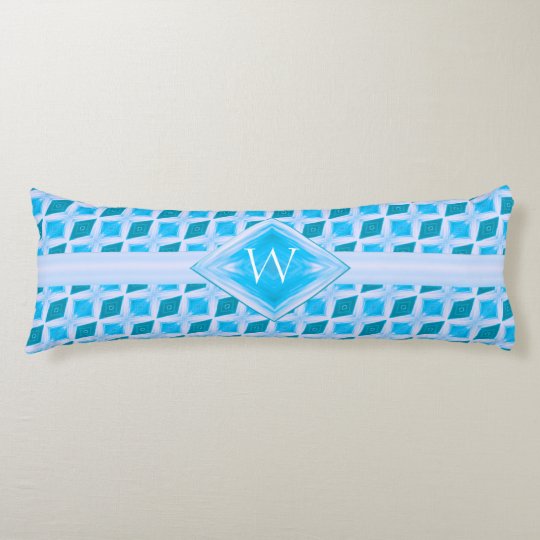 Aqua Diamond Ice Pattern Monogram Body Pillow
