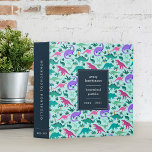Aqua Dinosaur Pattern School or Homeschool Binder<br><div class="desc">Organize your homeschool class materials in this beautifully designed personalized binder. Created especially for dino-loving girls, this colourful design features pink, purple, and mint green dinosaur illustrations on a vibrant aqua background. Personalize the front with three lines of custom text (shown with family name, "homeschool portfolio" and the academic year),...</div>