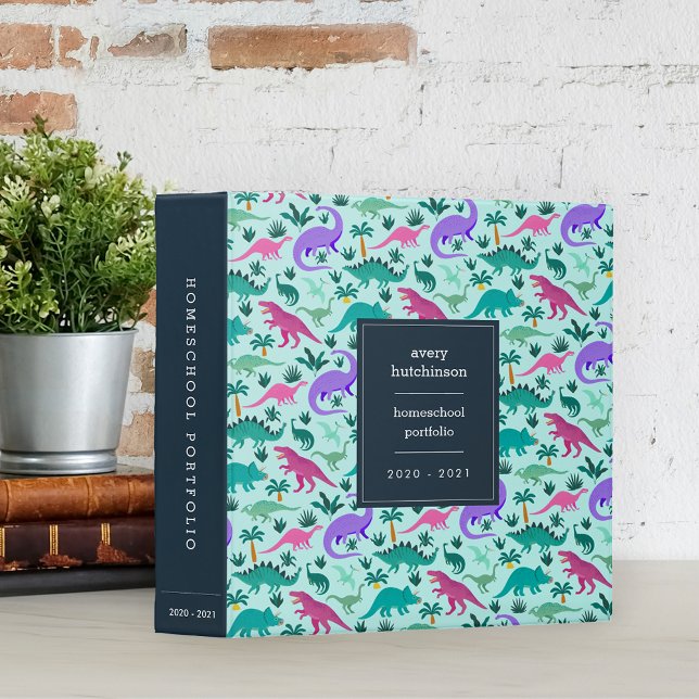 Aqua Dinosaur Pattern School or Homeschool Binder (Creator Uploaded)