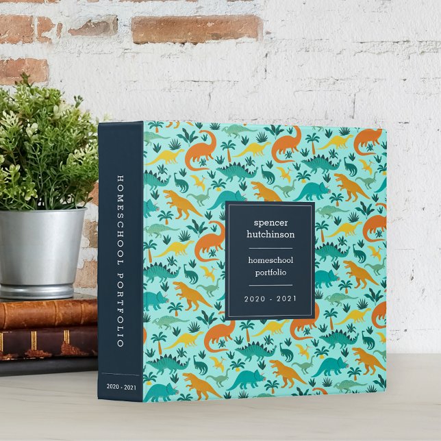 Aqua Dinosaur Pattern School or Homeschool Binder (Creator Uploaded)