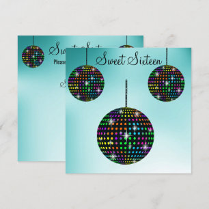 Aqua DISCOBALL SWEET SIXTEEN INVITATION