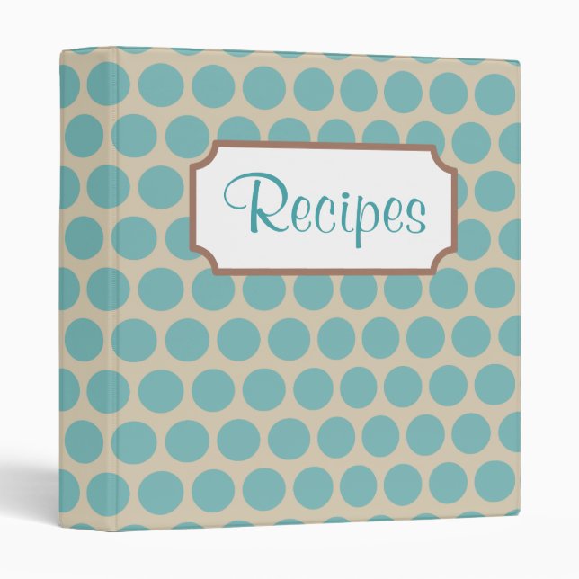 Aqua Dots Recipe Organizer Kitchen Cookbook Binder (Front/Spine)