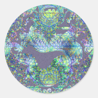 Aqua Dragon Medallion Classic Round Sticker